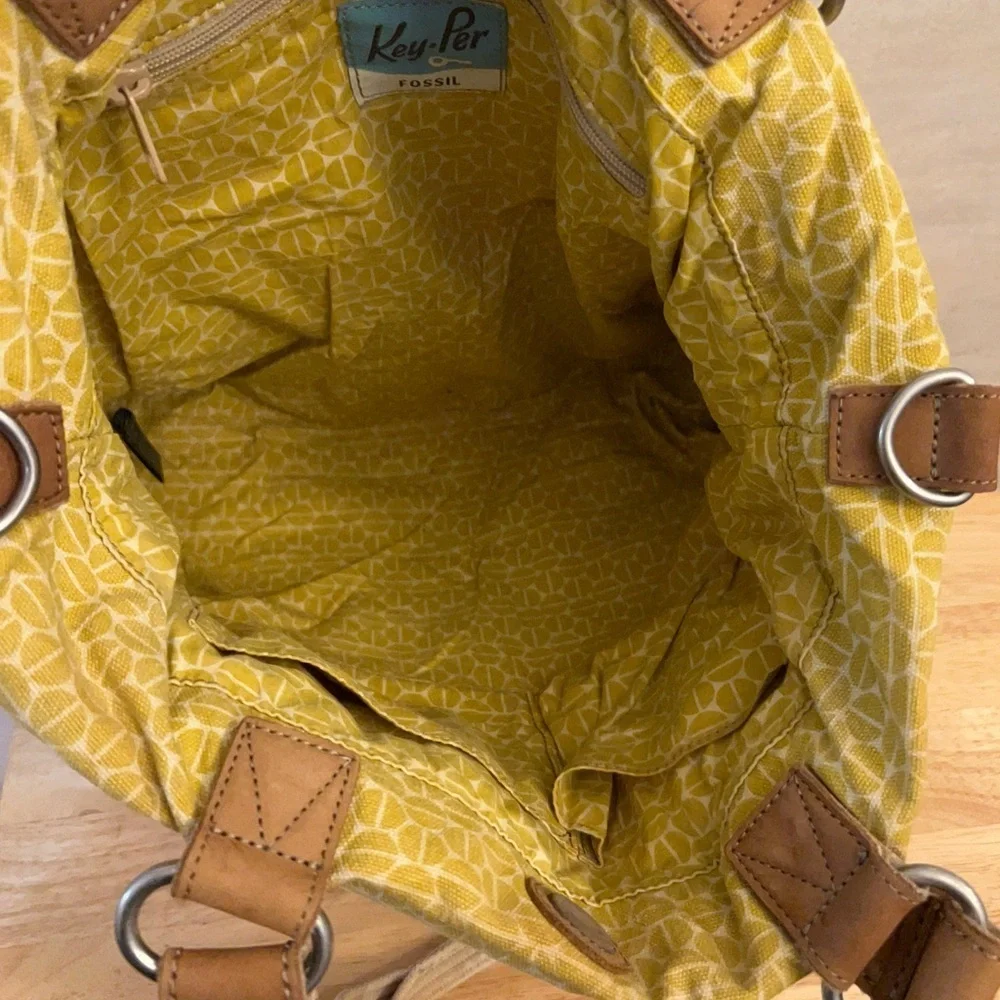 FOSSIL Key Per Coated Canvas Leather Trim Multi Pattern Hobo  Purse